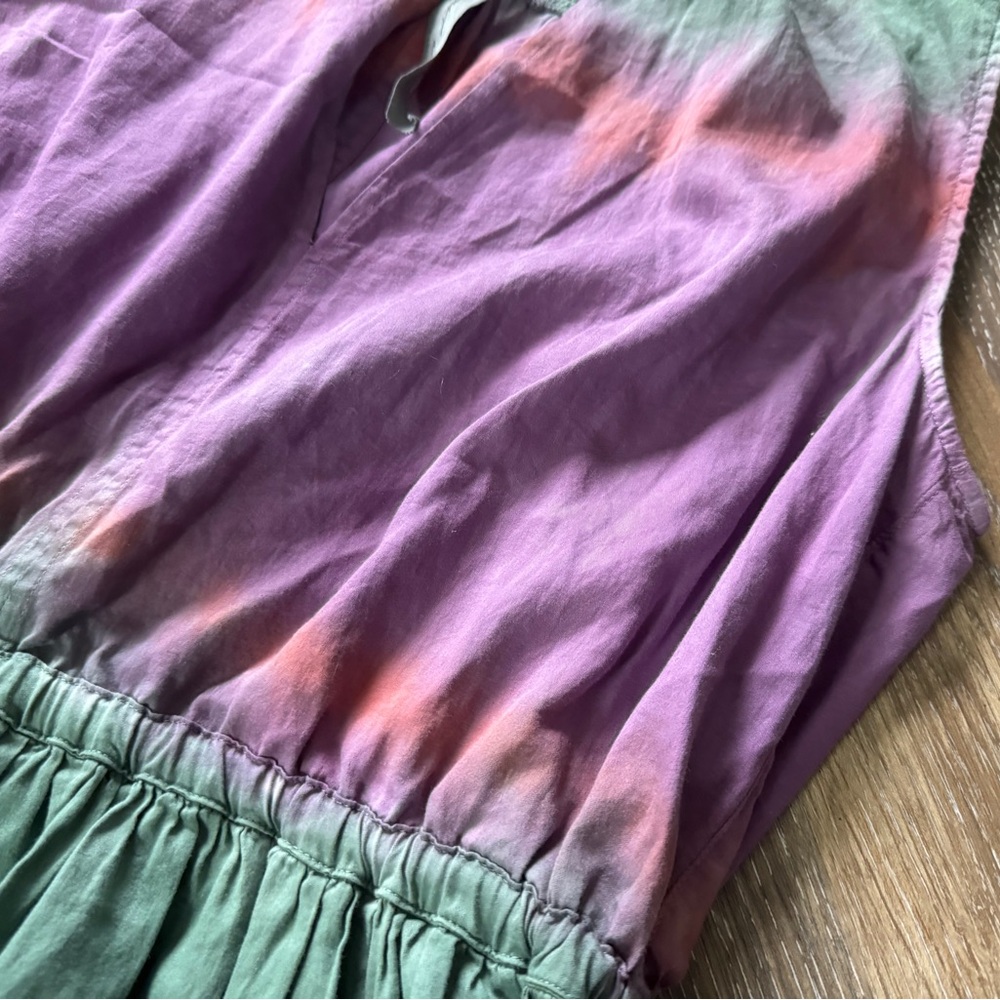 Raquel Allegra Daydream Top Size S Sleeveless Fantasy Tiger Tie Dye Green Purple - Picture 4 of 16